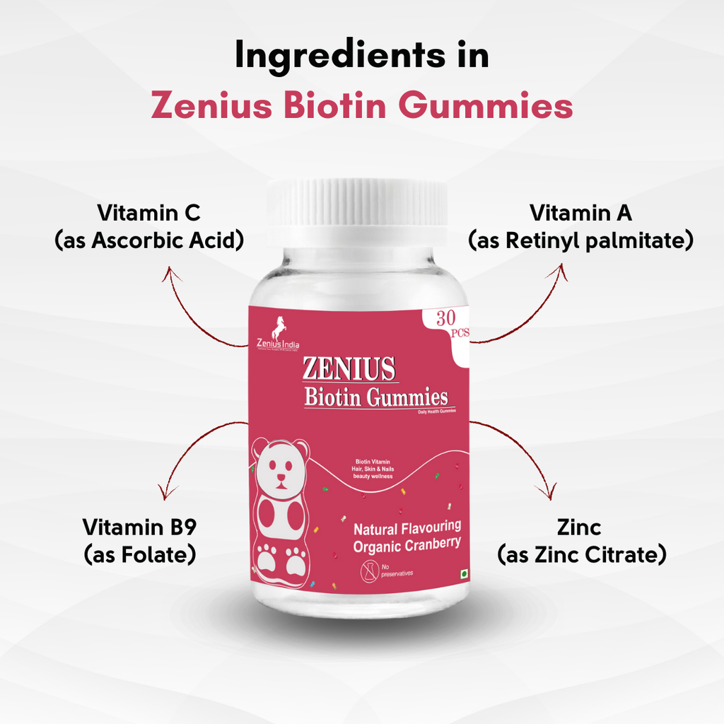 Zenius Biotin Gummies Enhance Your Natural Beauty (Cranberry Flavour) - 30 Pics Zenius