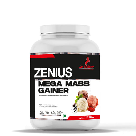 Zenius Mega Mass Gainer for Bulk Up Effectively, Muscle-Building Powerhouse (Double Chocolate Ice Cream Flavor - 3Kg