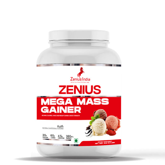 Zenius Mega Mass Gainer Kulfi Flavor for Achieve Your Muscle Goals, Superior Strength Formula - 3Kg
