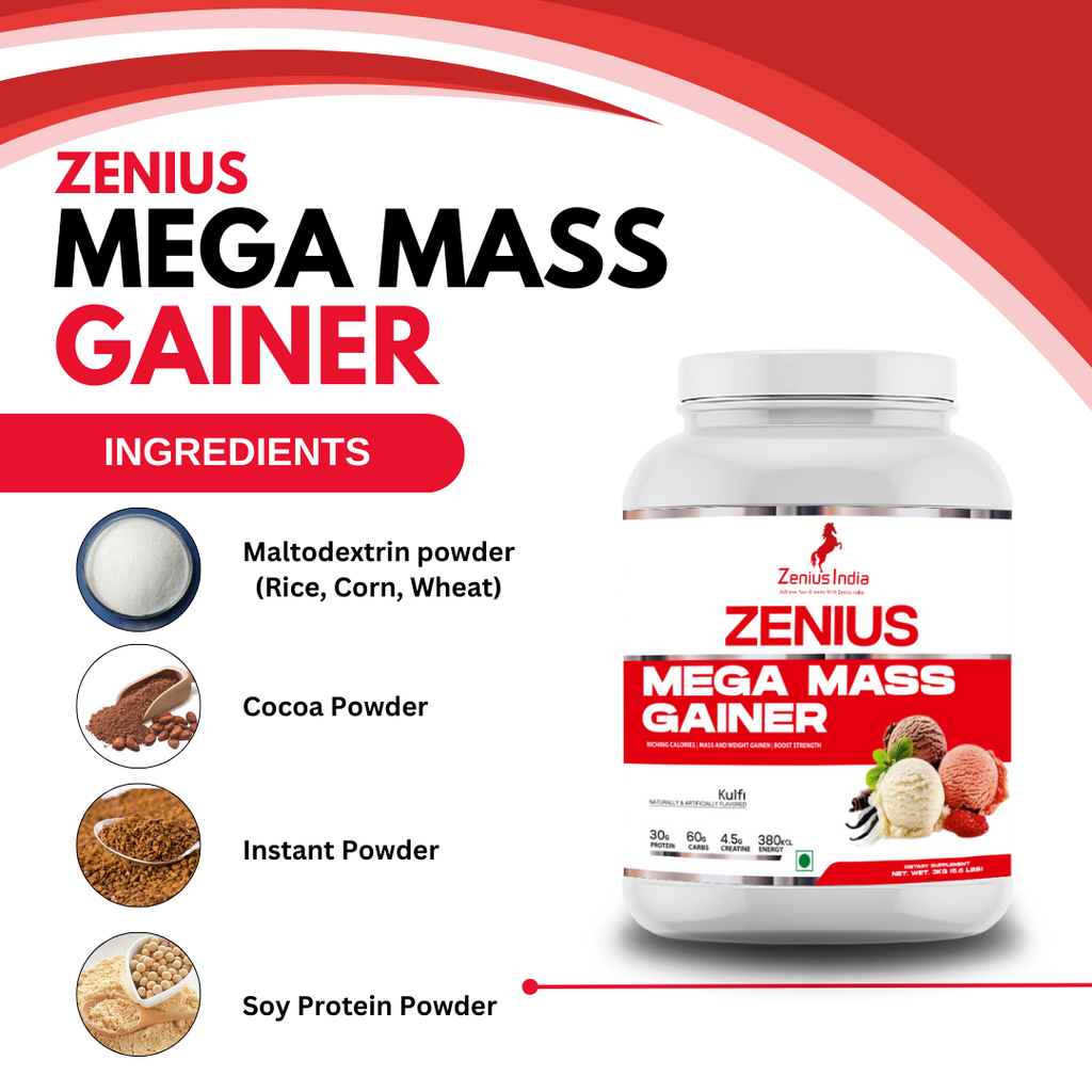 Zenius Mega Mass Gainer Kulfi Flavor for Achieve Your Muscle Goals, Superior Strength Formula - 3Kg Zenius