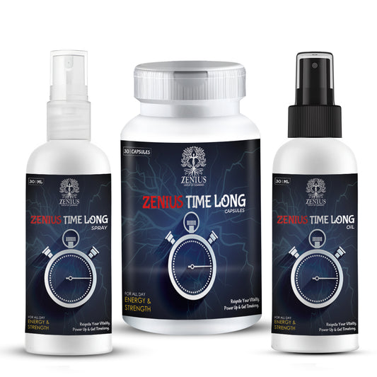 Zenius Timelong Kit Health and Stamina Booster (30 Capsules + 30ml Oil + 30ml Spray)