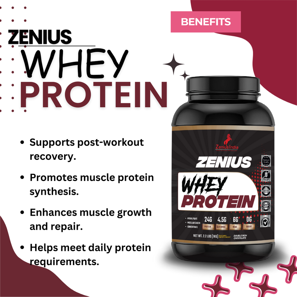 Zenius Whey Protein with Double Rich Chocolate Flavor for Muscle Growth with, Premium 1KG Quality Zenius