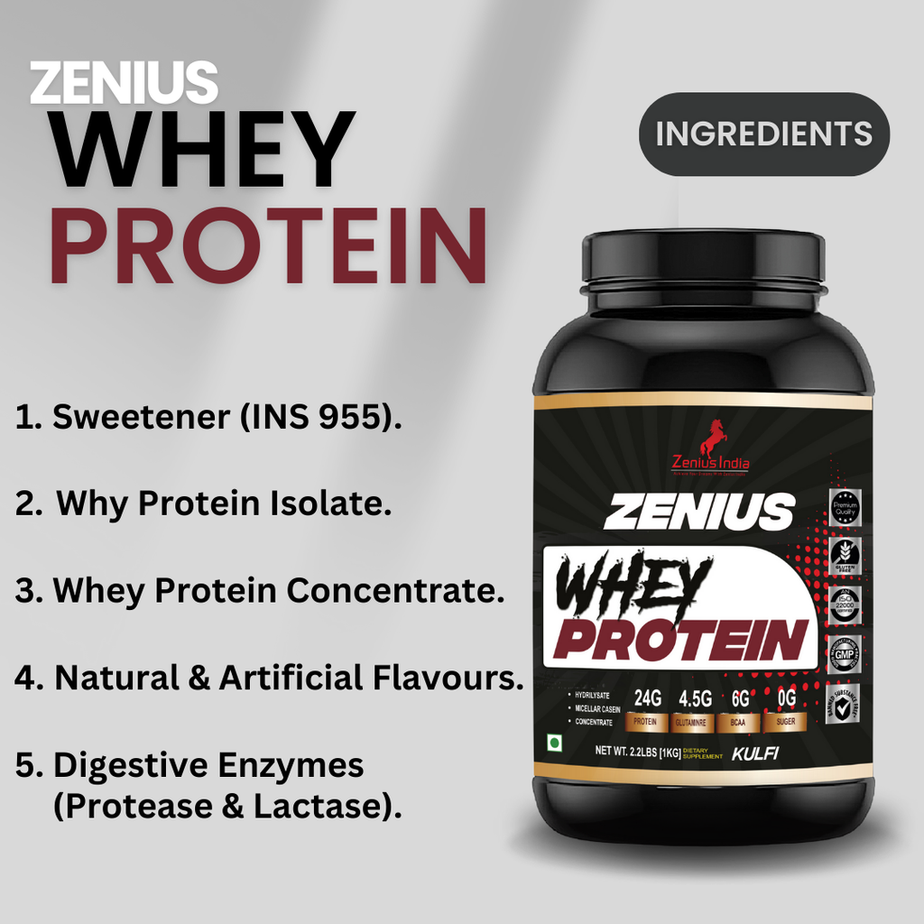 Zenius Whey Protein with Kulfi Flavor for Muscle Support & Muscle Growth - 1Kg Zenius