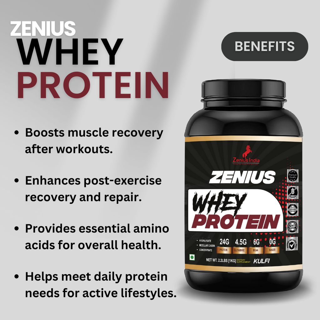 Zenius Whey Protein with Kulfi Flavor for Muscle Support & Muscle Growth - 1Kg Zenius