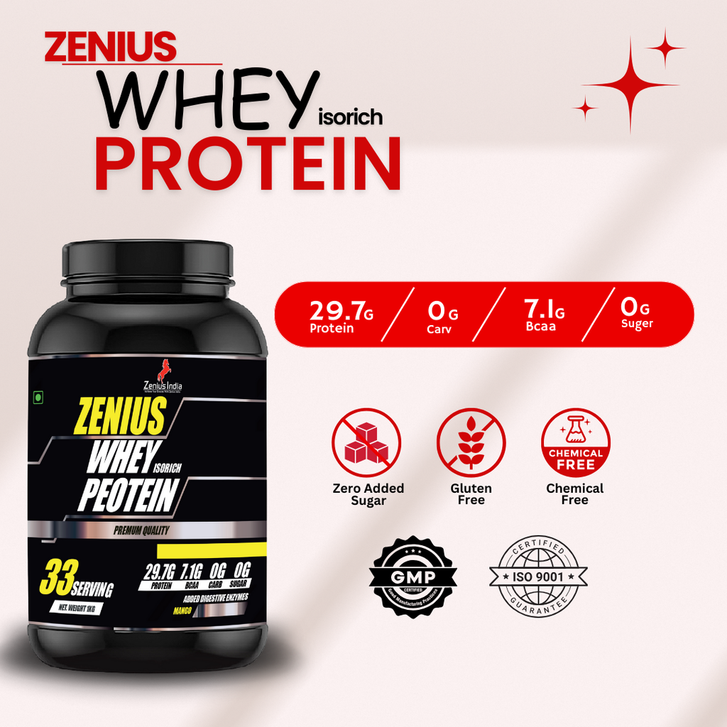 Zenius Whey Protein with Mango flavor for Maximize Muscle Growth, Unleash Your Potential - 1Kg Zenius