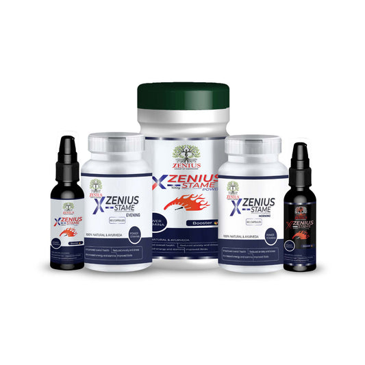 Zenius X-Stame Kit for Stamina Booster Health Supplements (30 Capsules & 30 Capsules & 50ml Oil & 50ml Gel & 100g Powder