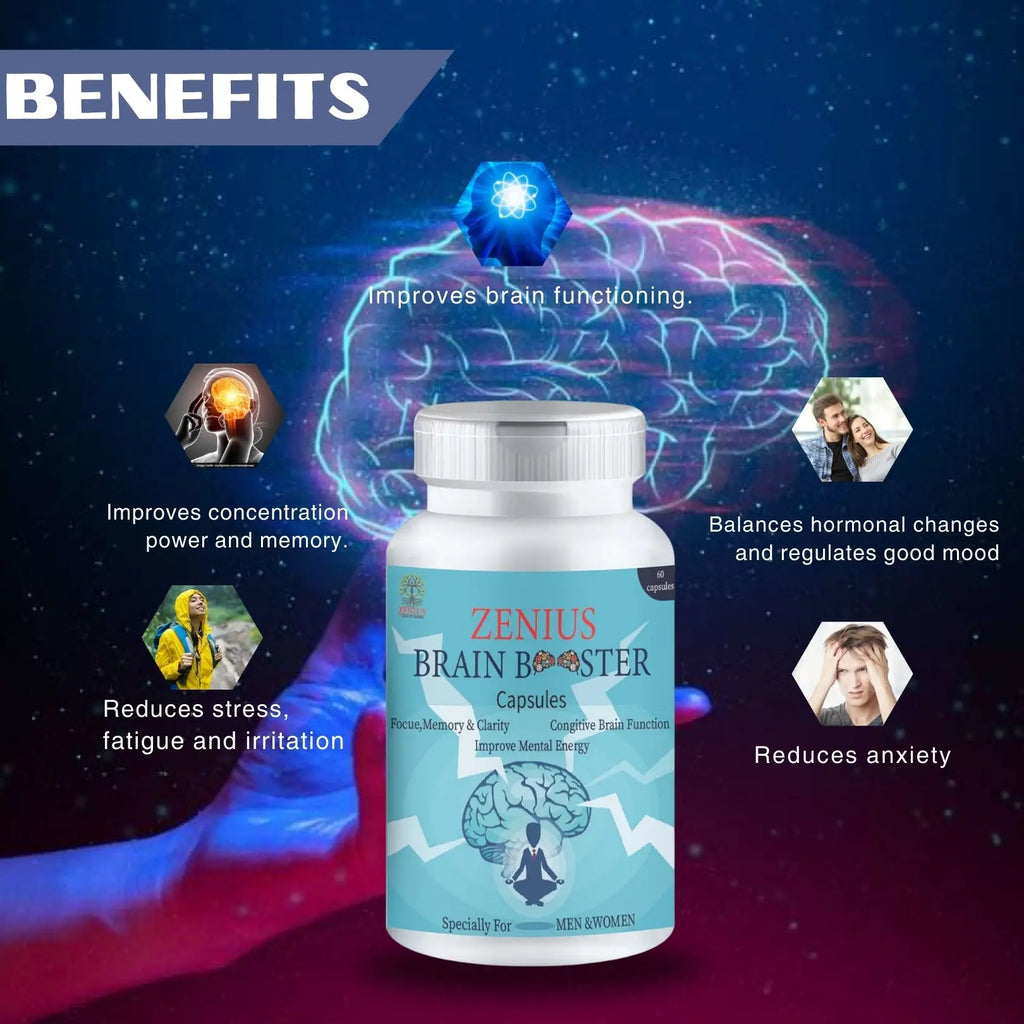 Zenius Brain Booster Capsule Boost Memory and Brain Power with Ayurvedic Formula - 60 Capsules - Image #3