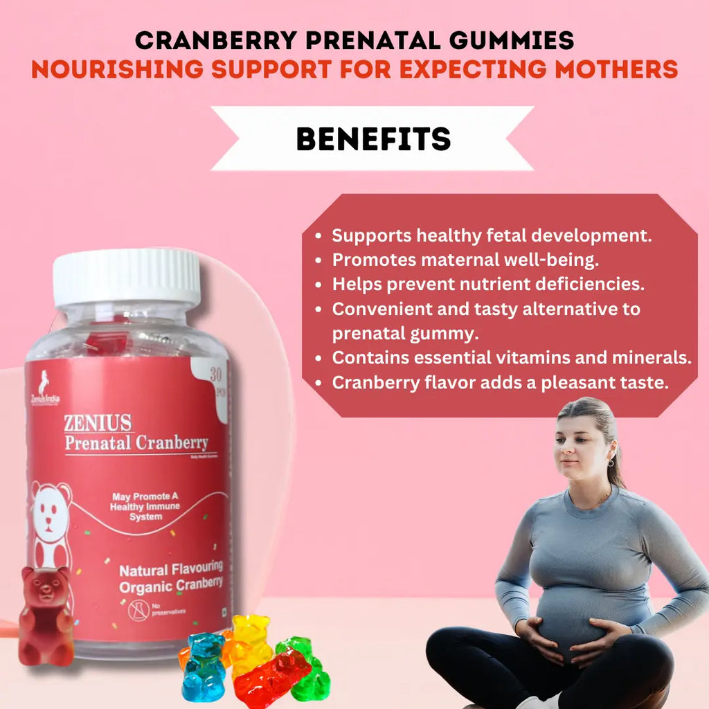 Zenius Cranberry Prenatal Gummies Nourishing Support for Expecting Mothers ( Cranberry Flavour) for Women- 30 Gummies - Image #4