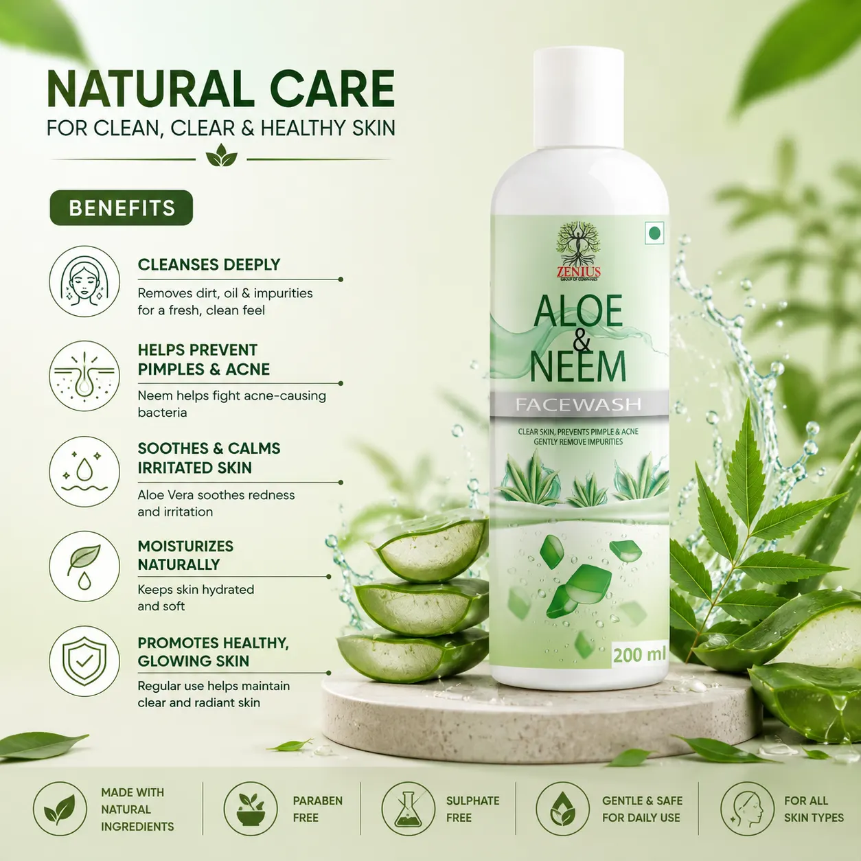 Zenius Aloe Neem Facewash - Image 2