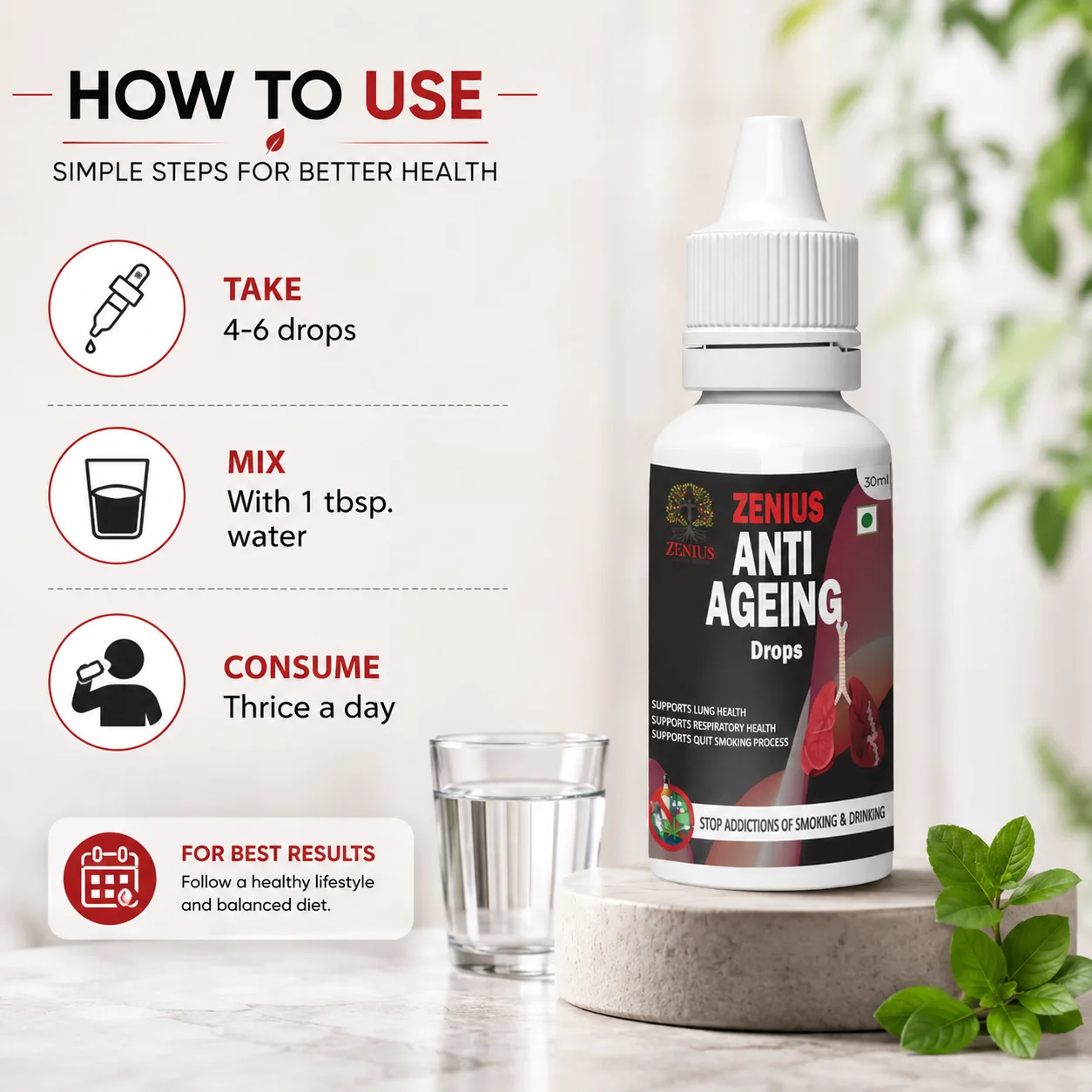 Zenius Anti Ageing Drops | Ayurvedic Lung Health for Quit Smoking - Image 3